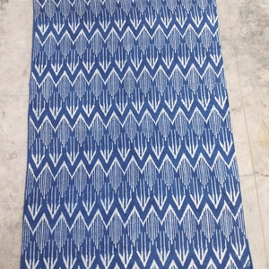 Blue Indigo Block Printed Cotton Area Rug, Hand Woven Blue Rug, Natural ...