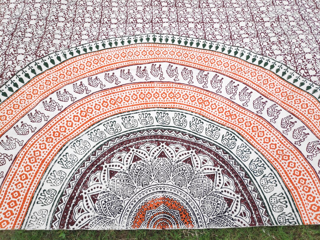 Multicolor Block Print Cotton Rug, Mandala Rug, Rajasthani Culture Rug ...