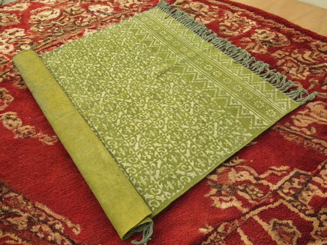 Block Printed Rug Cotton Rug | Large Area Rug Flatweave Rug Boho ...