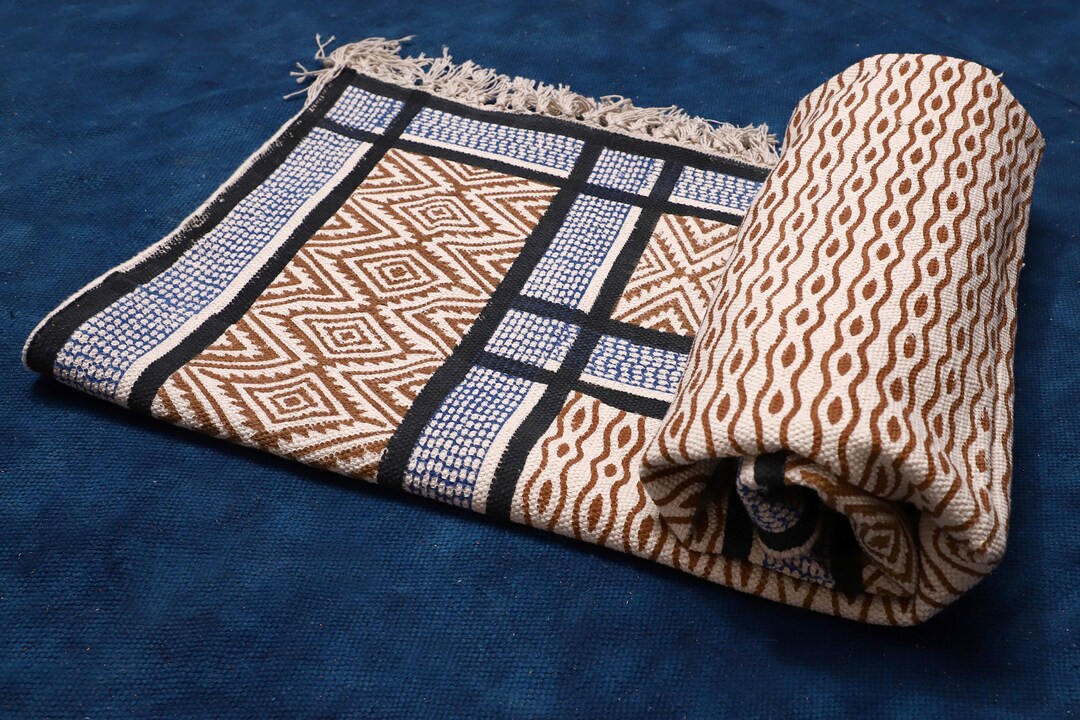 Hand Block Print Cotton Area Rug, Rug for Living Room Large Home Decor ...