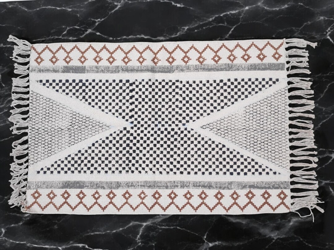 Handmade Block Print Cotton Rug: Geometric Entry Rug (2x3 Ft) - Etsy