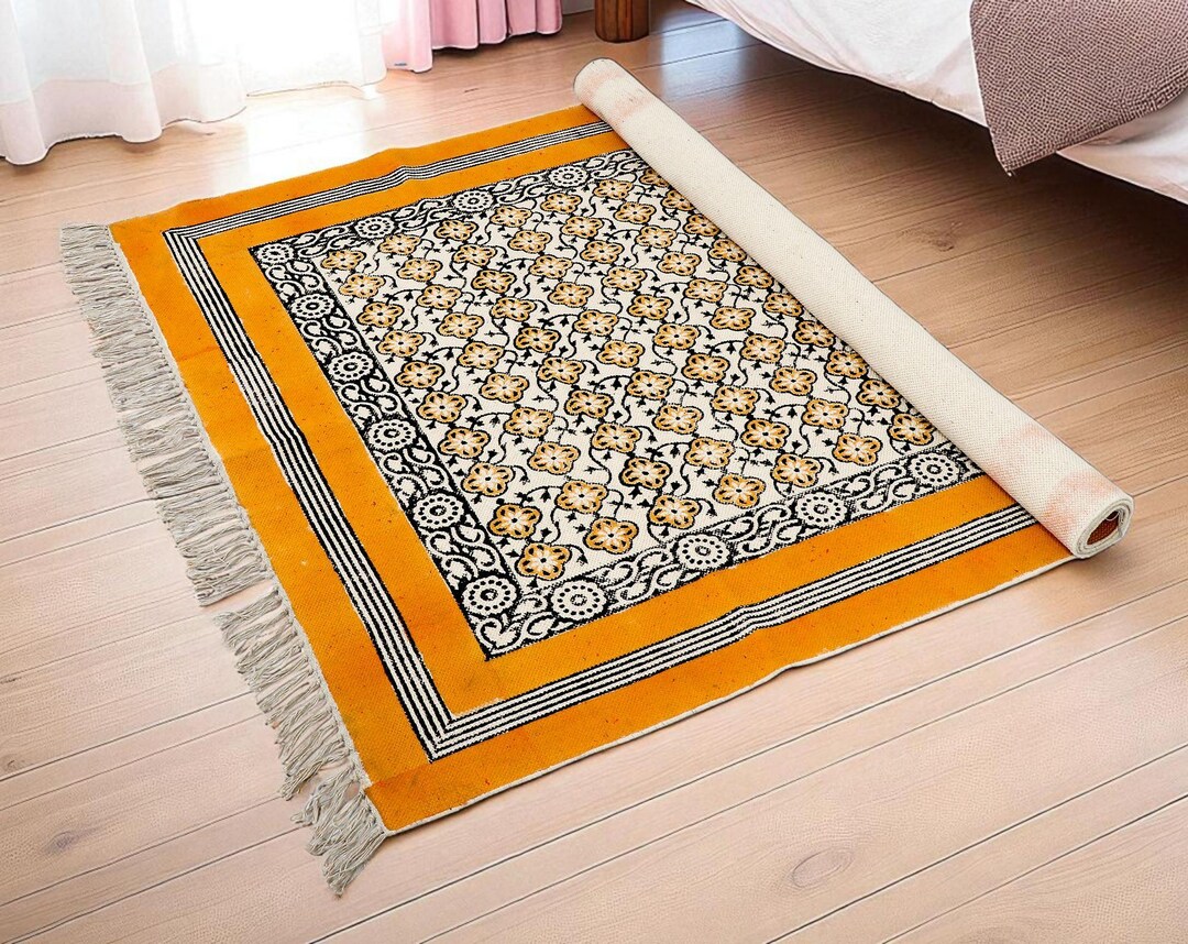 Block Print Rug Cotton Rug: Handmade Rug Boho Floor Covering, Eco ...