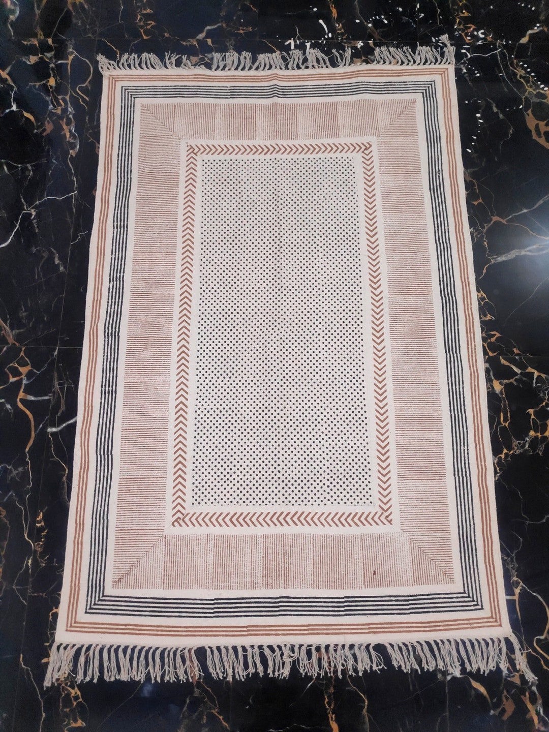 Block Printed Rug Cotton Rug | Large Area Rug Flatweave Rug Boho ...