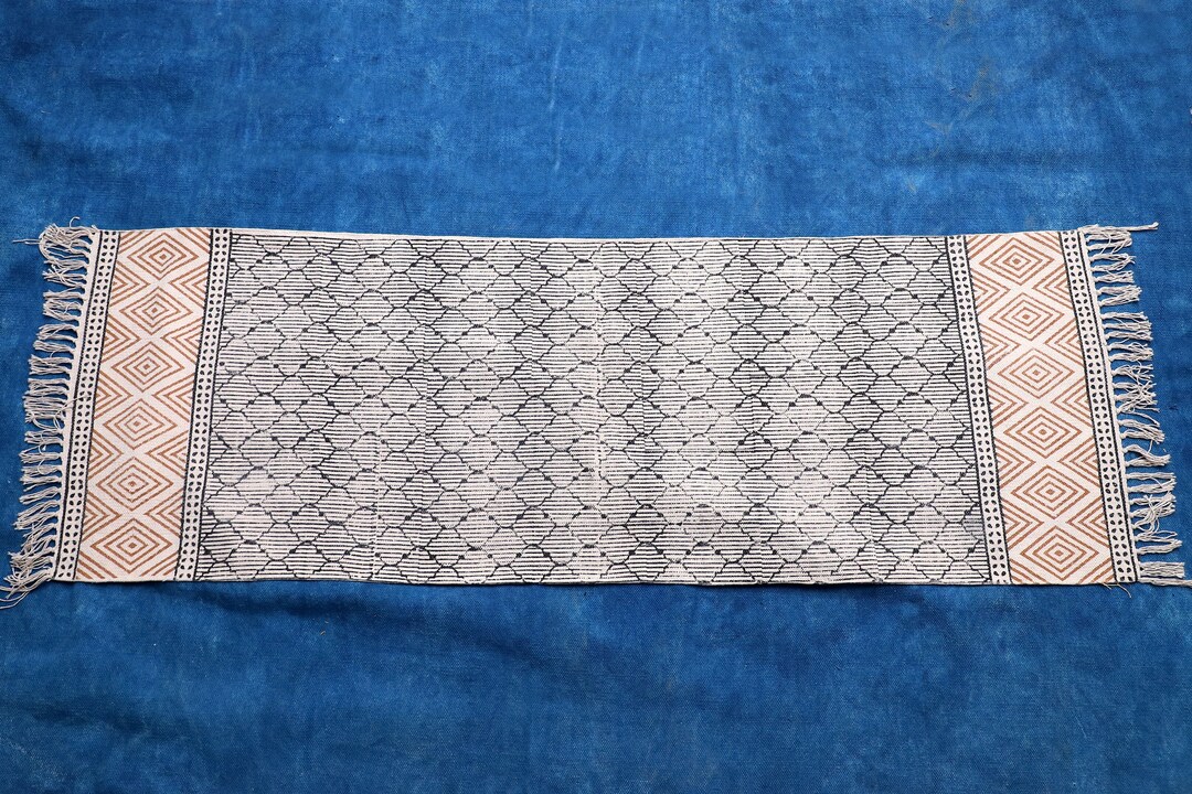 Black and Brown Yoga Cotton Mat/ Block Printed Cotton Area Rug/ Yoga ...
