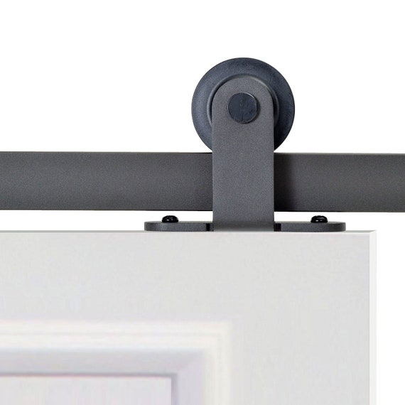 Top Mount Door Track Hardware and White Primed MDF Raised 2 Panel Interior Sliding Barn Door Top Mount Door Track Hardware and White Primed MDF Raised 2 Panel Interior Sliding Barn Door