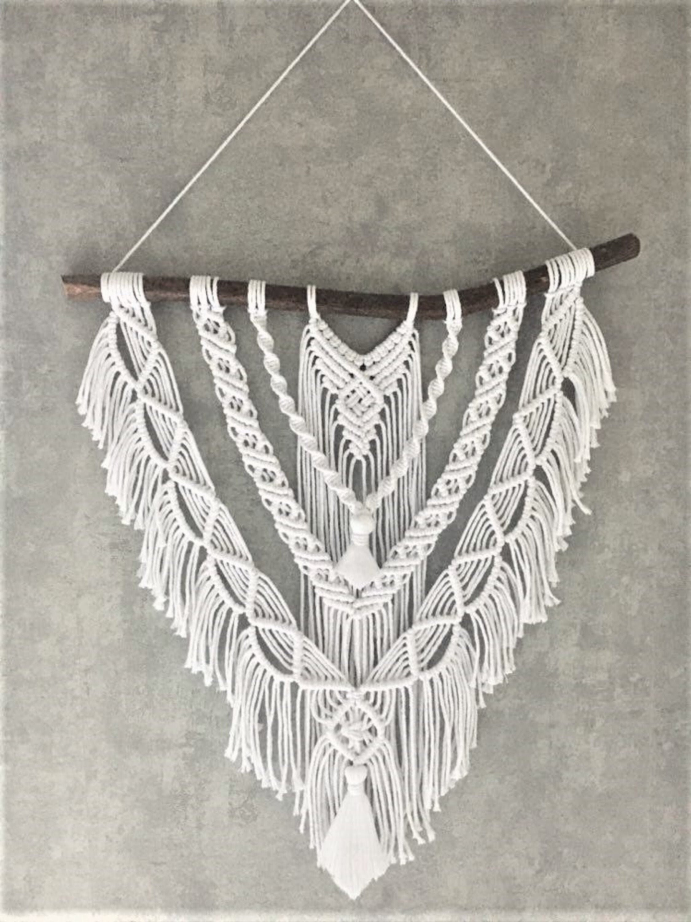 Tenture Murale Macramé Coton Blanc/Suspension Murale/Tapisserie/Décoration Murale/Boho Chic Bohème/F