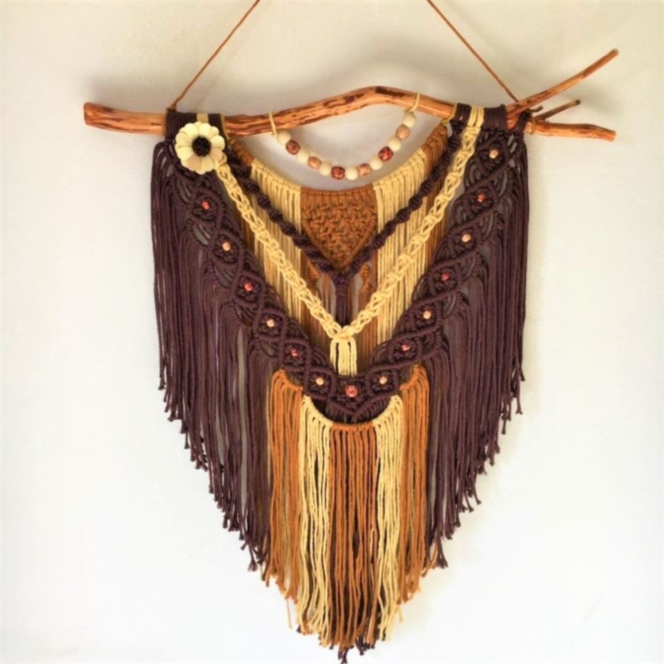 Grande Tenture Murale en Macramé/Suspension Murale/Perles/Tapisserie/Décoration Murale/Boho Chic Boh