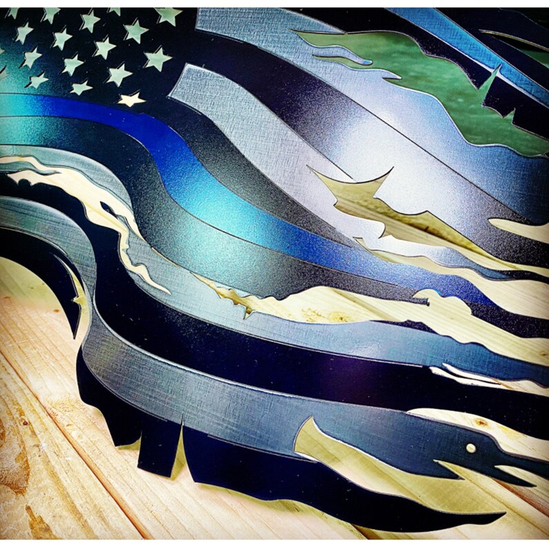 Steel Cut USA Flag thin Blue Line Wall Decor Etsy