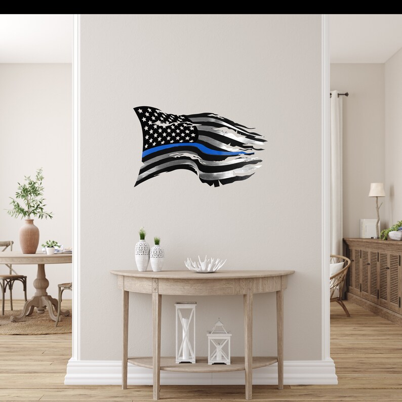 Steel Cut USA Flag thin Blue Line Wall Decor Etsy
