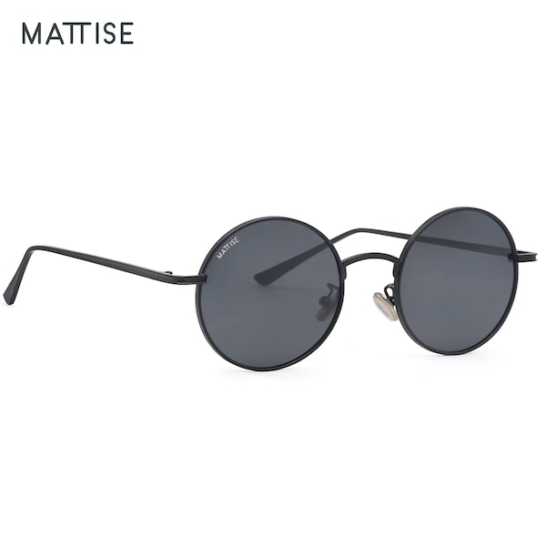 MATTISE Black Unisex Polarized Sunglasses made of Stainless Steel — Polarised Sunglasses Men Women — Hippie Round Glasses