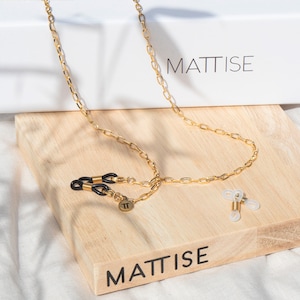 MATTISE Goldfarbene Unisex-Brillenkordel aus Stahl mit großen Gliedern — Brillenkordel Damen und Herren — Lange Sonnenbrillenkordel — Brillenkette