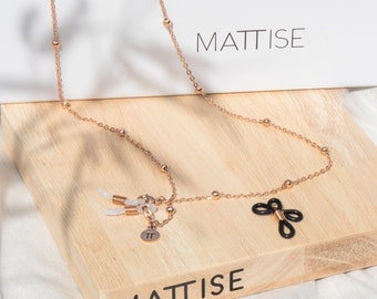 MATTISE Rosé Goud Unisex Staal Geschakelde Brillenkoord met Bolletjes  — Brillenkoordje Dames en Heren — Zonnebril Koordje — Brilketting