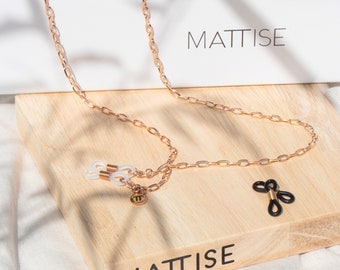 MATTISE Or Rose Unisexe Acier Grande Maille Aiguilles Aiguilles — Cordon de lunettes pour femmes et hommes — Chaîne de lunettes