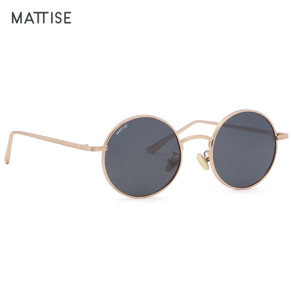 MATTISE Gold Unisex Polarized Sunglasses Made of Stainless Steel Polarised  Sunglasses Men Women Hippie Round Glasses 