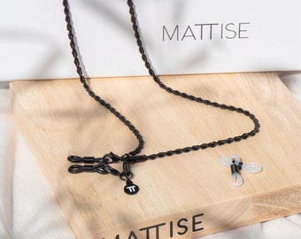 MATTISE Cordon de lunettes tissé en acier unisexe noir — Cordon de lunettes pour femmes et hommes — Collier de lunettes Brilkoord Chain