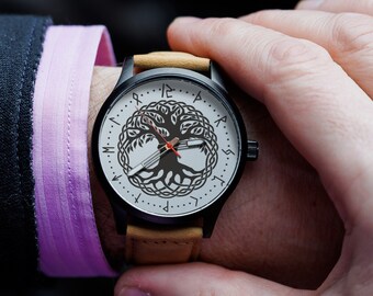 "Armbanduhr ""Lebensbaum"" mit Gravur: Bräutigam Geschenk der Braut."
