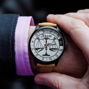 Customized Watch Anniversary gift for man Groomsmen gifts Mens Watch, zodiac sign Watches for Men, zodiac libra Gift for Boyfriend birthday