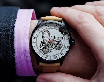 Personalized Zodiac Watch, Engraved Anniversary Gift for Men