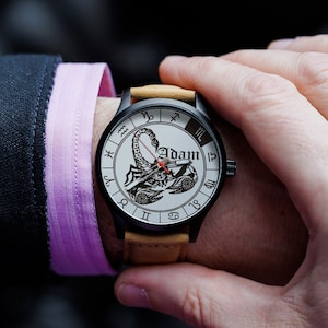 Customized Watch Anniversary gift for man Groomsmen gifts Mens Watch zodiac sign Watches for Men, zodiac scorpio Gift for Boyfriend birthday