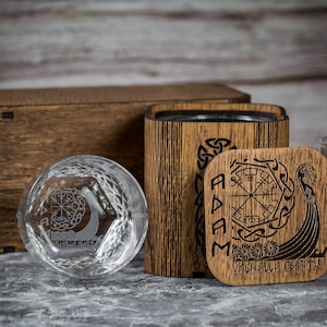Personalized Viking Whiskey Gift Set: Engraved Glass & Wood Box
