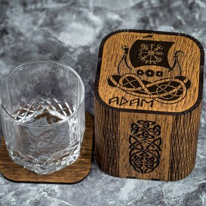 Personalized Viking Whiskey Gift Set: Engraved Glass & Oak Box