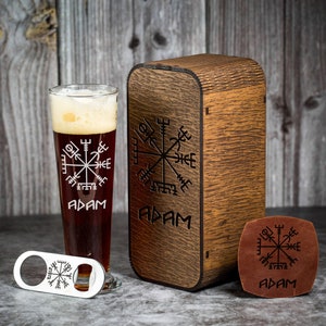 Beer Glass with Viking Logo, Viking Vegvisir Engraved Beer Glass, Custom Beer Glass, Groomsmen Gift, Personalised Pint Glass, Beer Glasses
