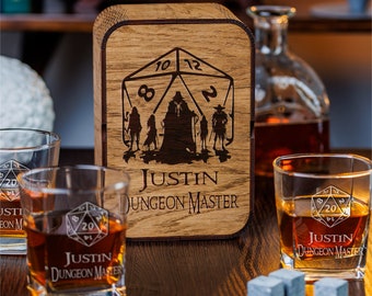 Personalized Whiskey Gift Set: Engraved Glass & Oak Box, Gamer Gift