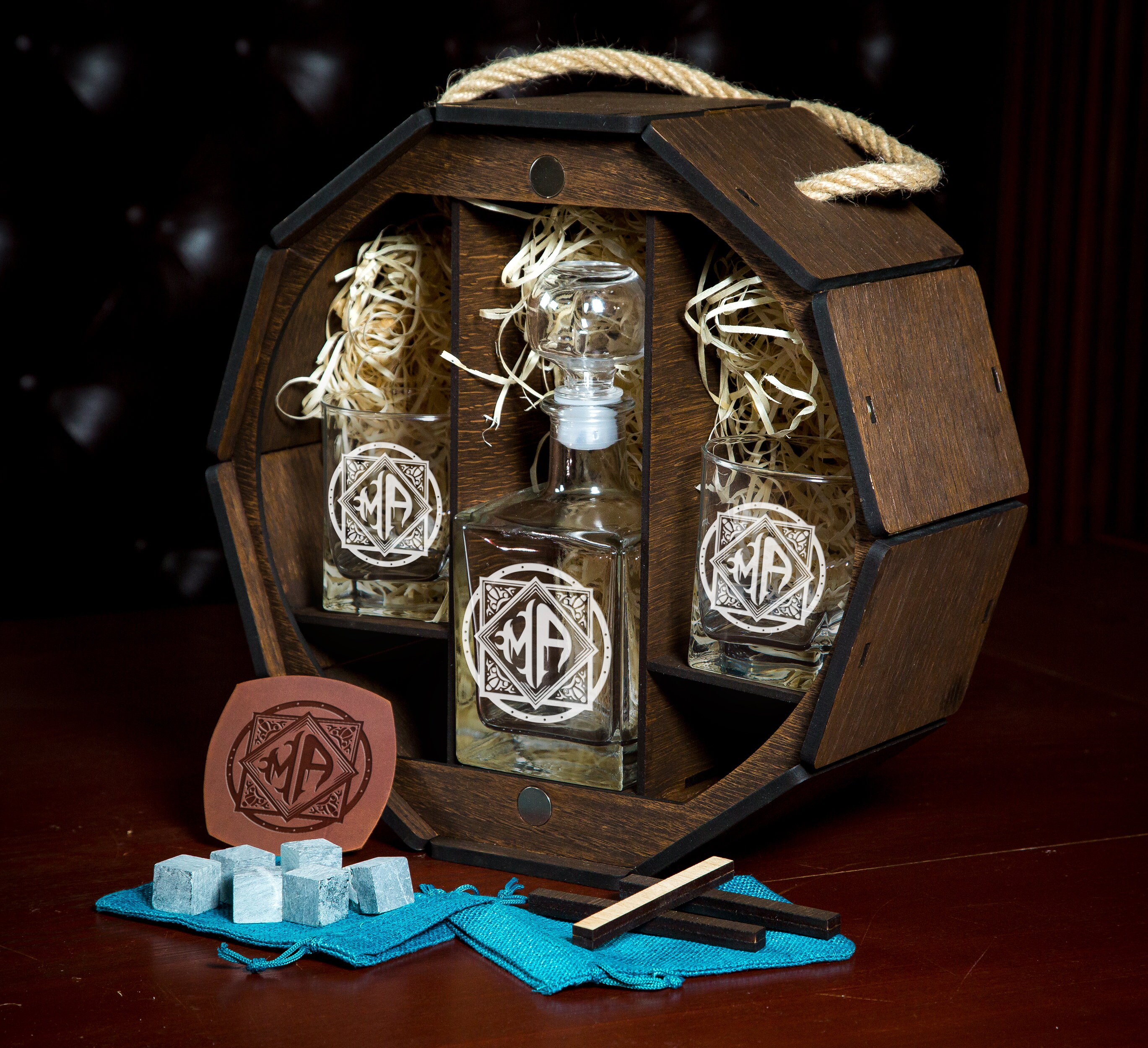 Whiskey decanter set in wooden box set 4 Personalized Etsy