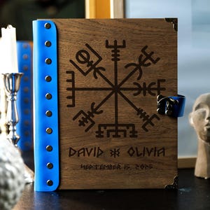 Personalized Viking Wedding Guest Book: Wooden Runes, Leather Bound