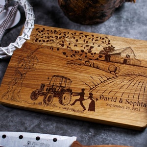 Personalized Cutting Board farmer wedding gift Country Wedding Gifts for couple Farmer wedding  tractor Holiday gifts  Anniversary