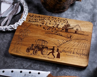 Personalized Oak Cutting Board, Engraved Wood Kitchen Gift for Couple
