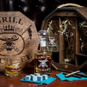 Whisky-Dekanter in Holzkiste Personalisierter Dekanter, Whiskyglas, Trauzeugen Geschenk, Ehemanngeschenk, Geburtstagsgeschenk, Housewarming