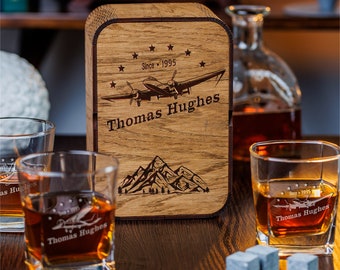 Personalized Aviator Whiskey Glass Set: Engraved Airplane Gift