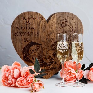 Game Master Wedding Champagne Flutes: Engraved D20 Toasting Glasses