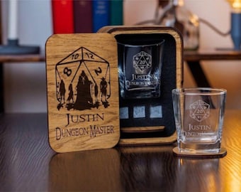 Personalized Whiskey Gift Set: Engraved Glass & Oak Box, Gamer Gift