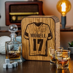 Personalisiertes Fußball-Dekanter-Set: Whiskygläser, Eichenkiste, Geschenk für den Trauzeugen