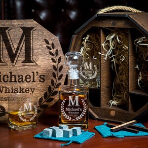 Whiskey glasses, Personalized whiskey decanter set, Engraved whiskey glasses, Bourbon glasses, Whiskey stones, Father&#39;s gift, Custom whiskey
