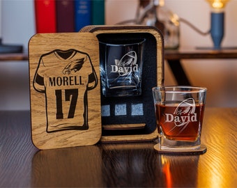 Personalized whiskey gift set Philadelphia football Bourbon glass Whiskey glass Gift for men Chrismas gifts Football team fans