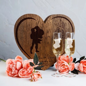 Little Mermaid Wedding Champagne Flutes: Engraved Oak Presentation Box
