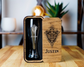 Personalized Beer Glass Set: Engraved Glass in Wood Box, Gamer Gift