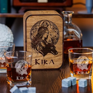 Personalized Viking Whiskey Glass Set: Engraved Nordic Gift with Optional Oak Box