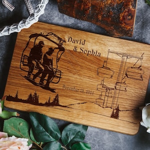 Cutting board engraved gift wedding Gifts couple  Нousewarming gift  Сhristmas gift Winter Skiing Ski Lift Charcuterie board personalized