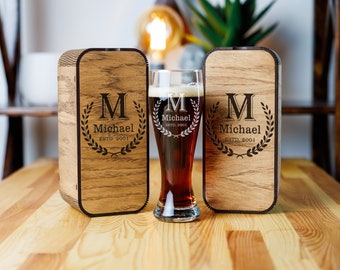 Personalized Beer Glass Gift Set – Engraved Wood Box