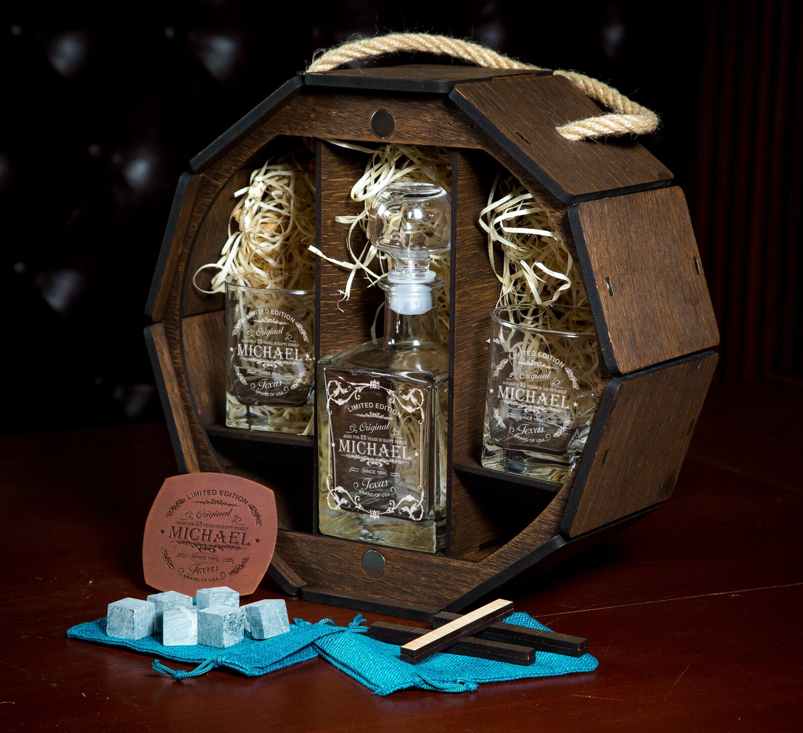 Whiskey Decanter Set in Wooden Box Set 16 Personalized Etsy