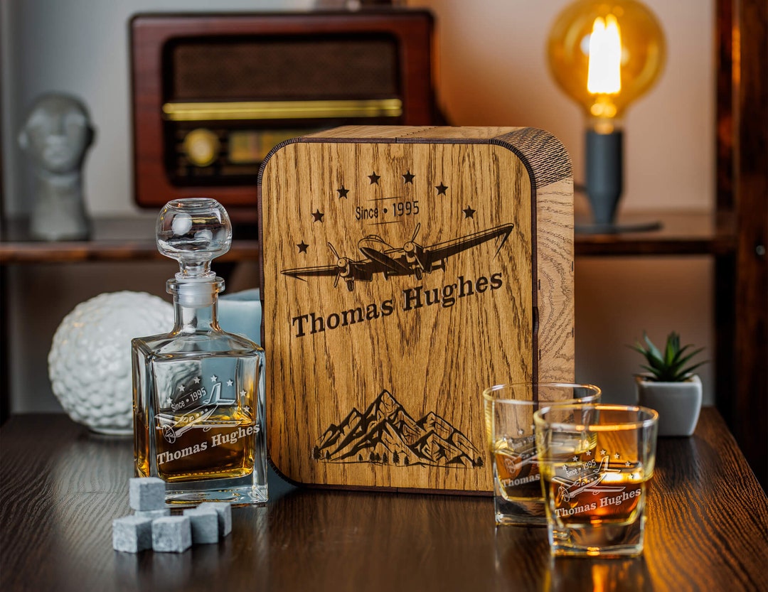 Aviator Whiskey Decanter Set Personalized Bourbon Set Pilot Gift Airplane Glass Christmas Gift ...