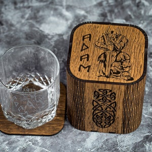 Personalized Viking Whiskey Gift Set: Engraved Glass & Oak Box