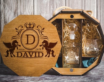 Whiskey decanter set Personalized whiskey glasses Christmas gifts for him Decanter set personalized Engraved wooden gift box Groomsmen gifts