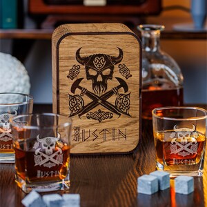 Personalized viking whiskey glass Whiskey glass set gift box anniversary gift for him Christmas gifts Viking nordic symbols Viking gift