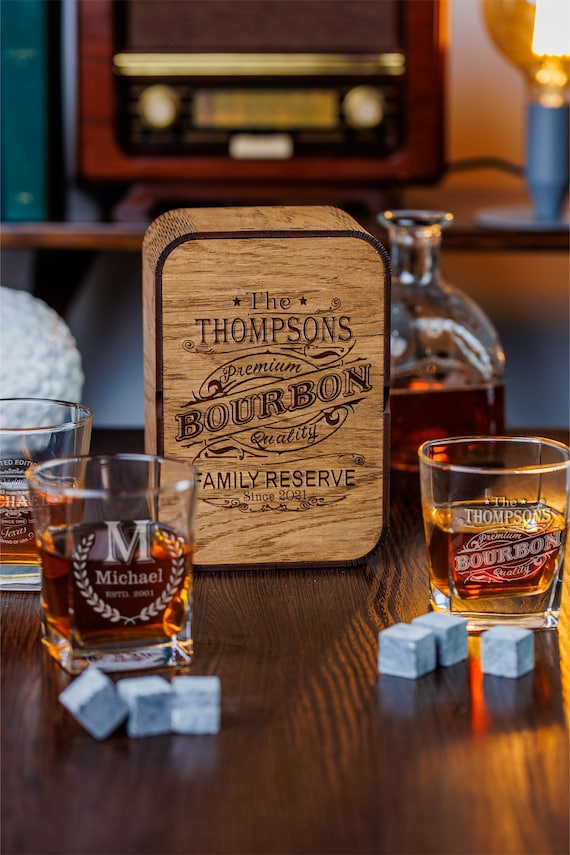 Custom Engraved Bourbon Whiskey Box Gift Set Personalized Whiskey