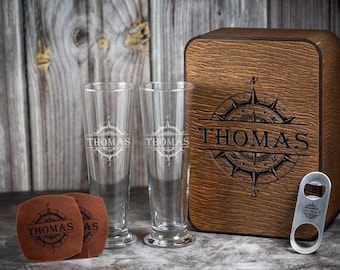 Personalized Viking Compass Beer Glass: Engraved Pint Glass, Groomsmen Gift